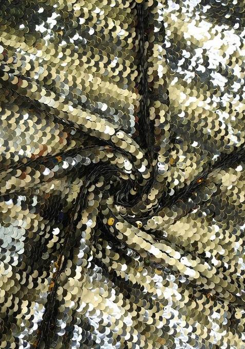 Golden Sequin Blouse Net Lehenga Set