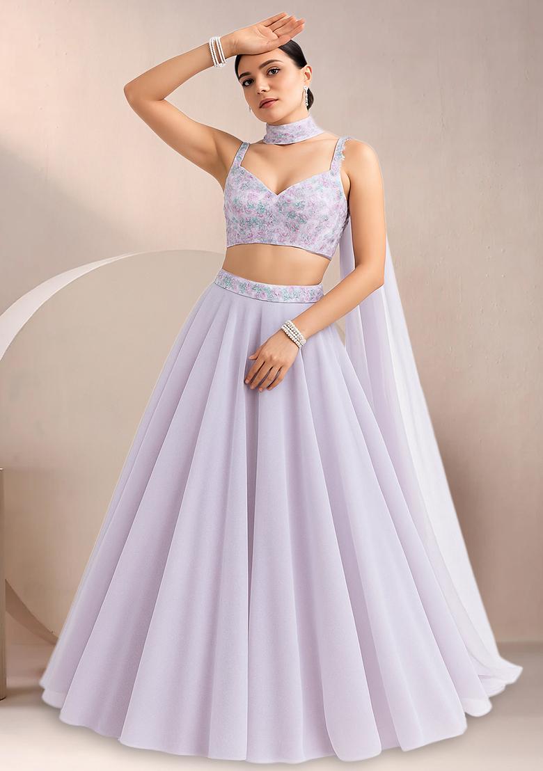 Lilac Sequin Blouse Net Lehenga Set