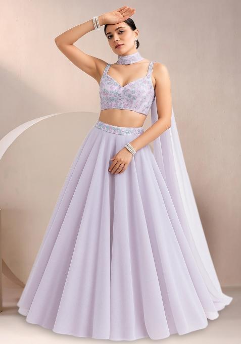 Lilac Sequin Blouse Net Lehenga Set