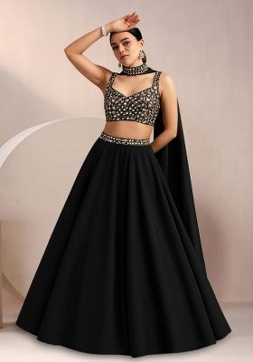 Black Sequin Blouse Net Lehenga Set