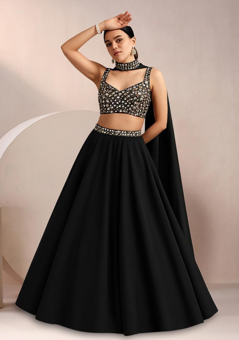 Black Sequin Blouse Net Lehenga Set