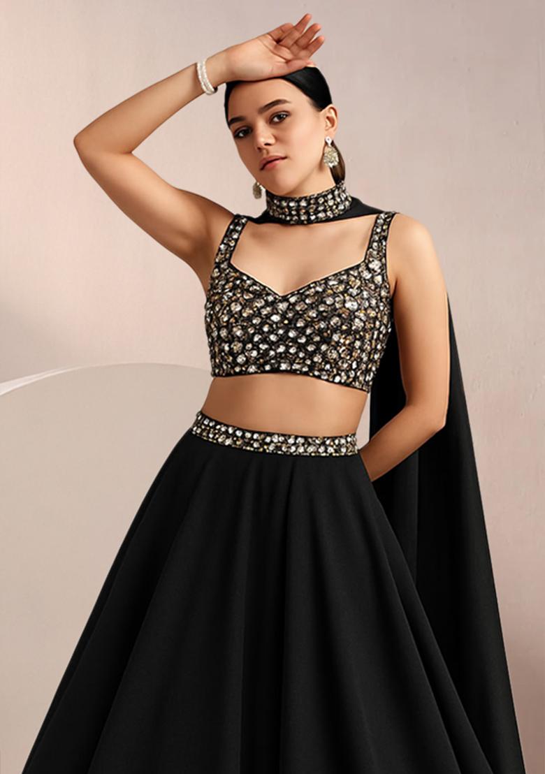 Black Sequin Blouse Net Lehenga Set