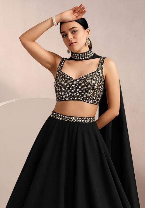 Black Sequin Blouse Net Lehenga Set