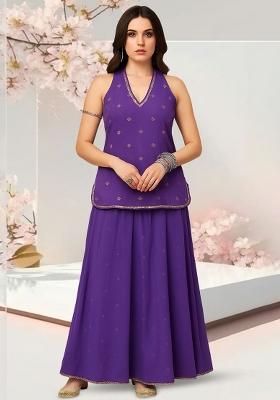 Purple Embroidered Georgette Fusion Set