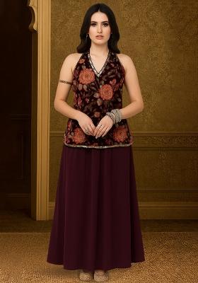 Red Embroidered Georgette Fusion Set