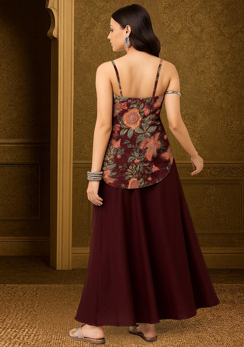 Red Embroidered Georgette Fusion Set - Indya