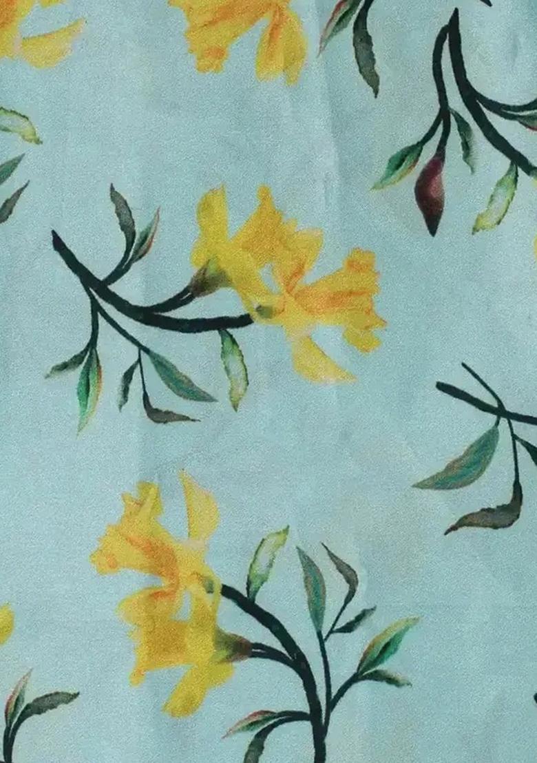 Blue Floral Print Georgette Fusion Set - Indya