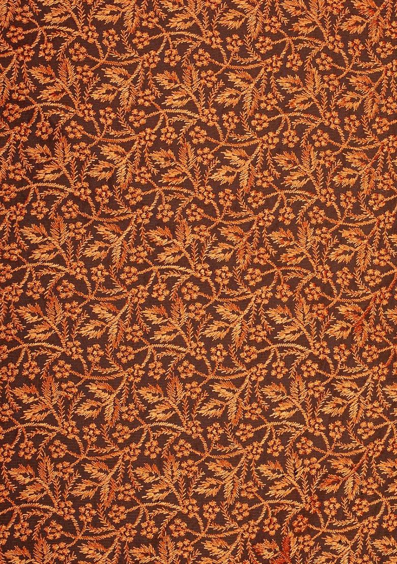 Orange Net Embroidered Lehenga Set - Indya