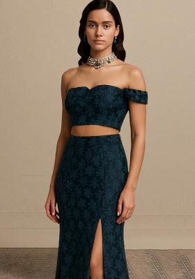 Dark Blue Net Embroidered Lehenga Set