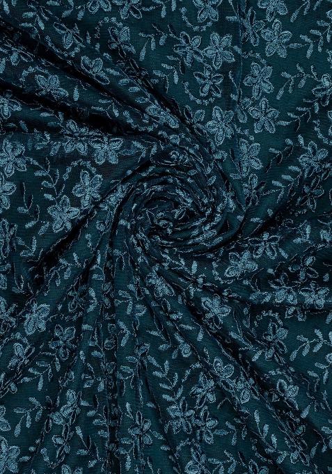 Dark Blue Net Embroidered Lehenga Set