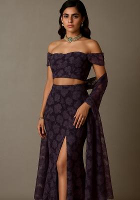 Purple Net Embroidered Lehenga Set