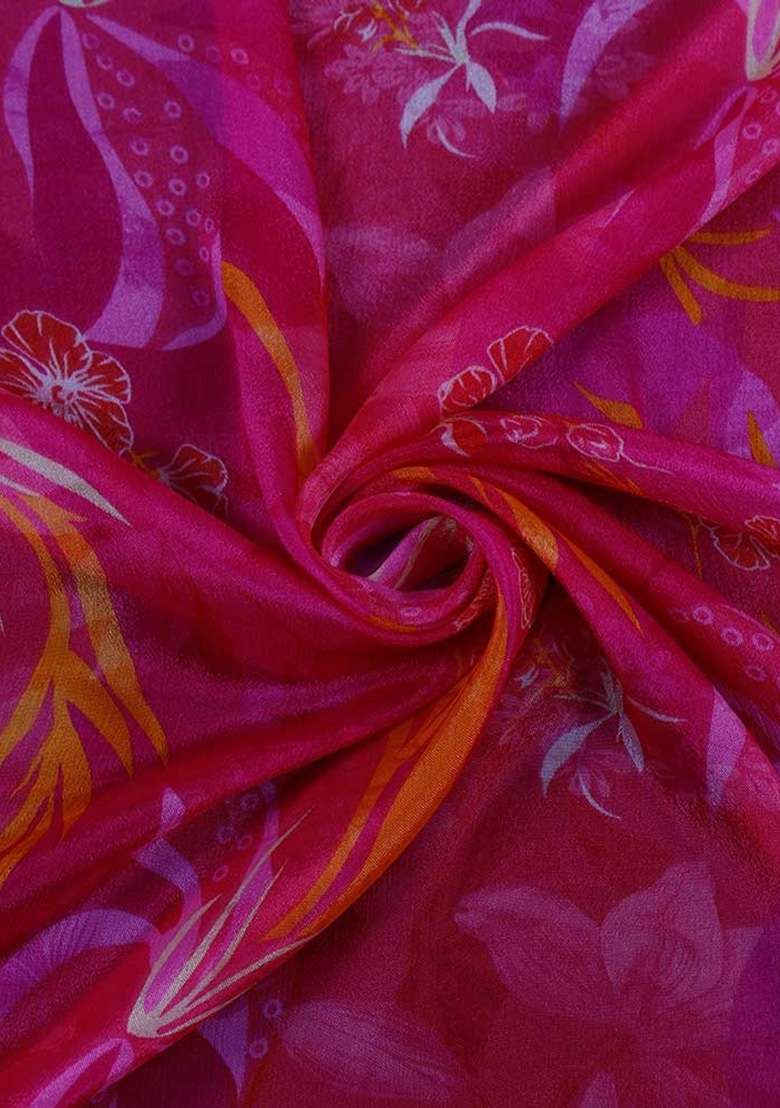 Magenta Pink Floral Printed Chinon Lehenga Set - Indya
