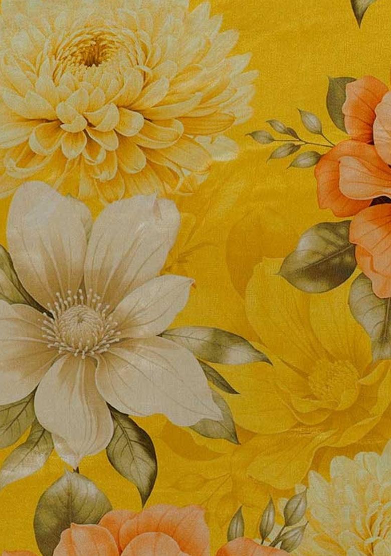 Yellow Floral Printed Chinon Lehenga Set - Indya