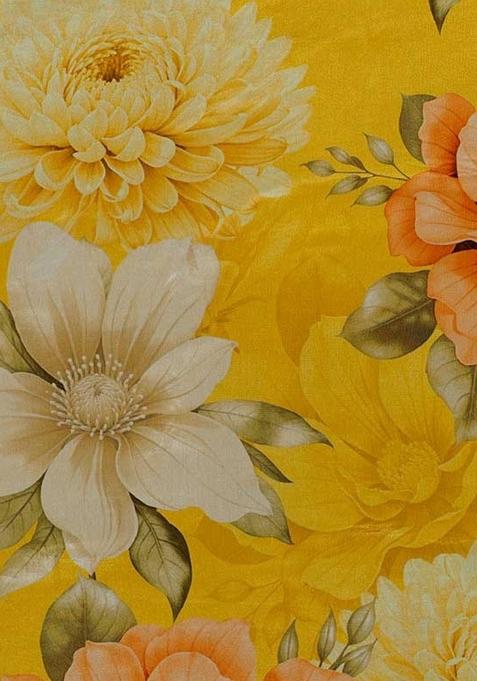 Yellow Floral Printed Chinon Lehenga Set