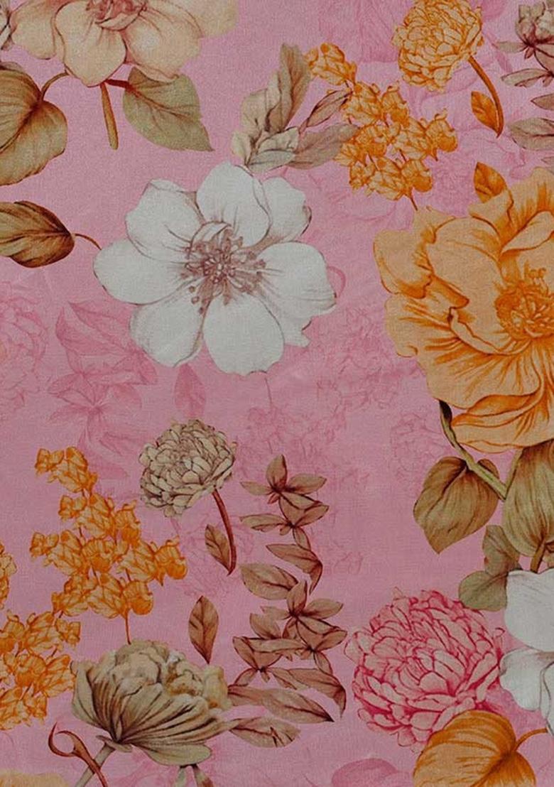 Pink Floral Printed Chinon Lehenga Set - Indya