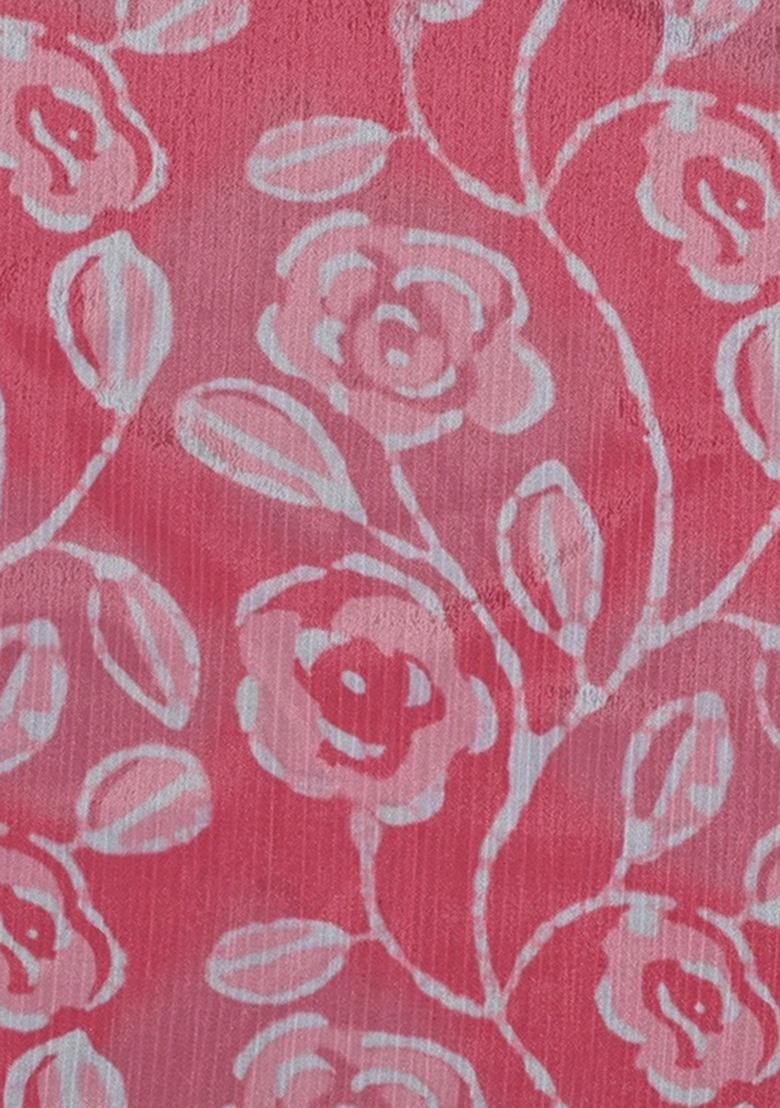 Pink Floral Printed Chinon Lehenga Set - Indya