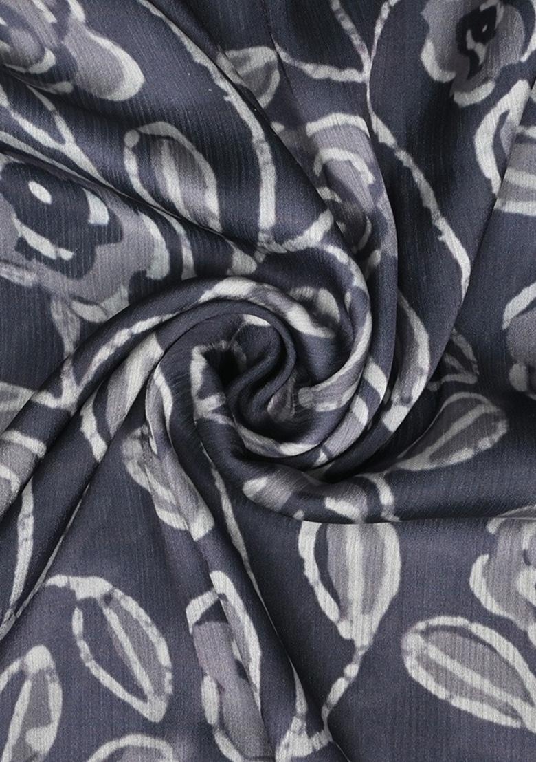 Grey Floral Printed Chinon Lehenga Set - Indya