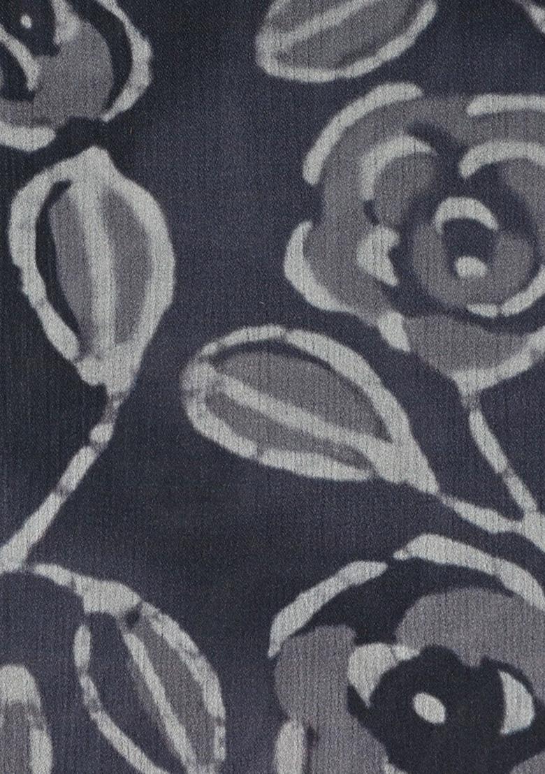 Grey Floral Printed Chinon Lehenga Set - Indya