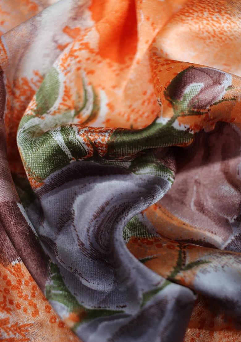 Brown Satin Floral Printed Lehenga Set - Indya