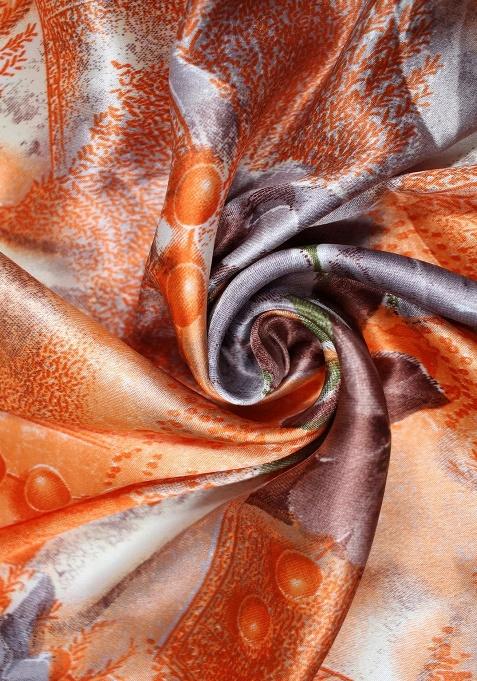 Brown Satin Floral Printed Lehenga Set