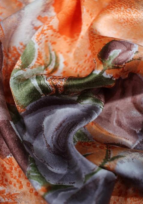 Brown Satin Floral Printed Lehenga Set