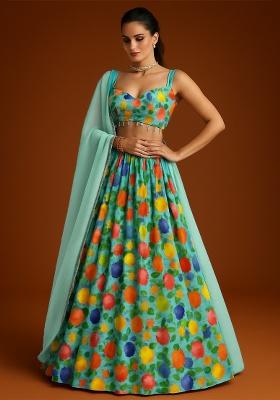 Multicolor Georgette Floral Printed Lehenga Set