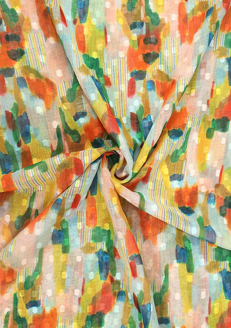 Multicolor Georgette Abstract Printed Lehenga Set