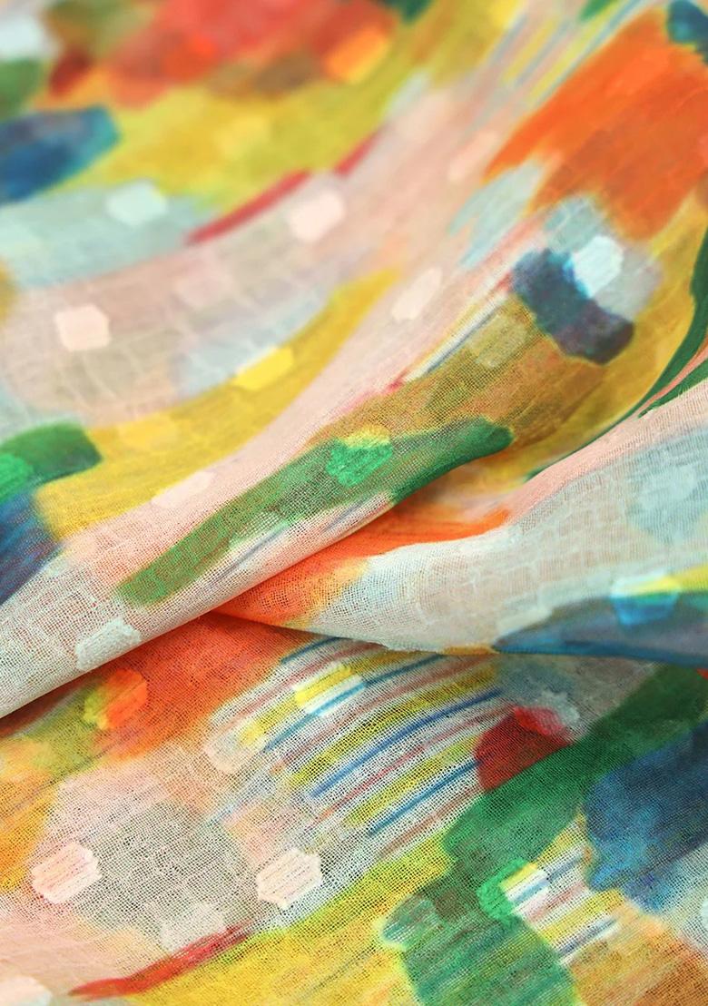 Multicolor Georgette Abstract Printed Lehenga Set