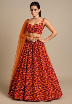 Multicolor Georgette Abstract Printed Lehenga Set