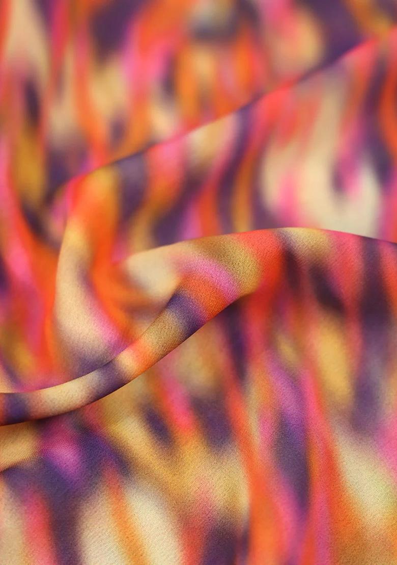 Multicolor Georgette Abstract Printed Lehenga Set - Indya