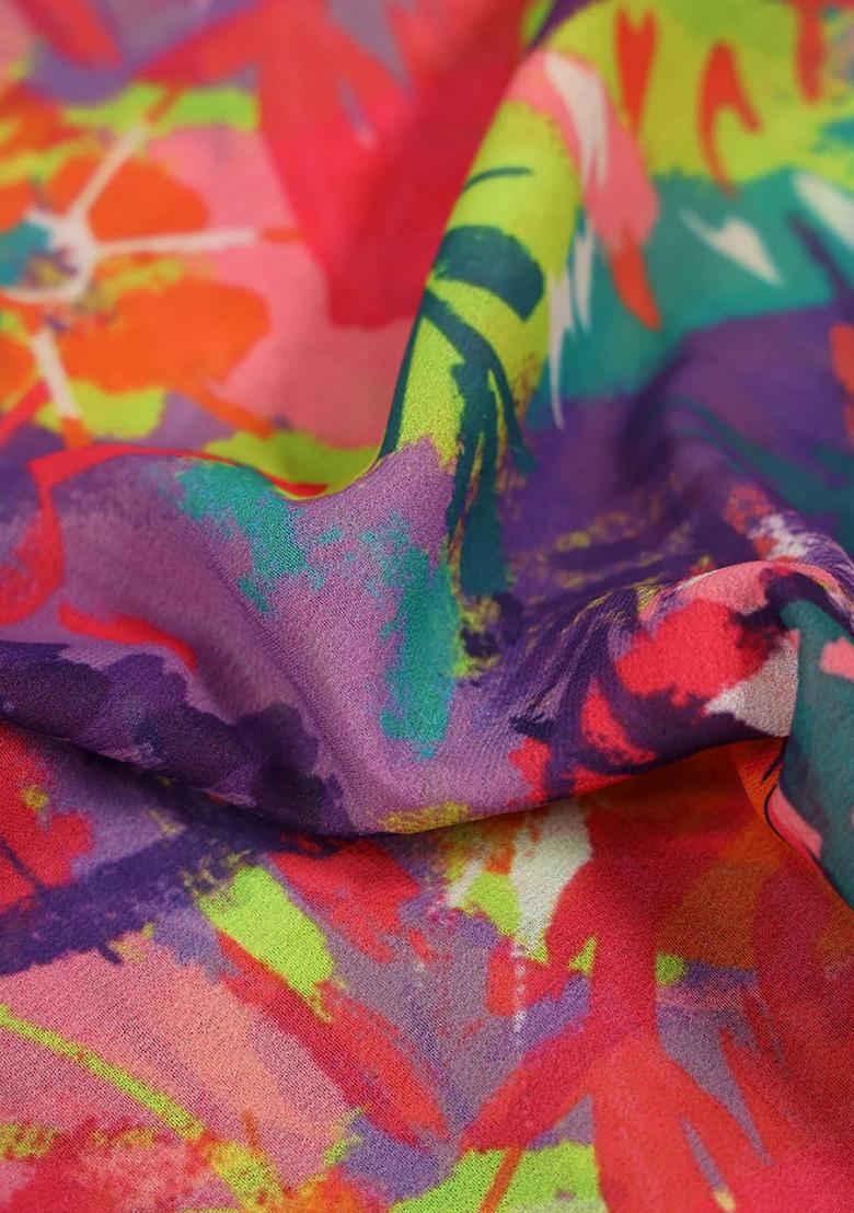 Multicolor Georgette Abstract Printed Lehenga Set - Indya