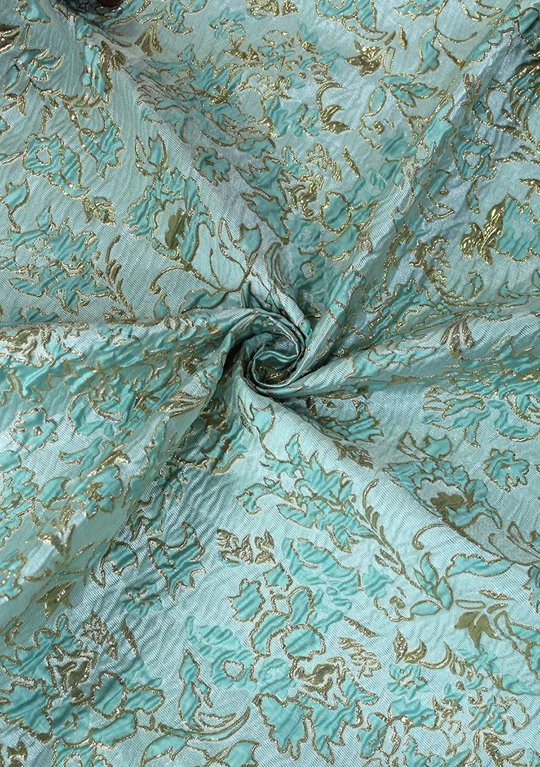 Pastel Blue Brocade Blouse Georgette Lehenga Set