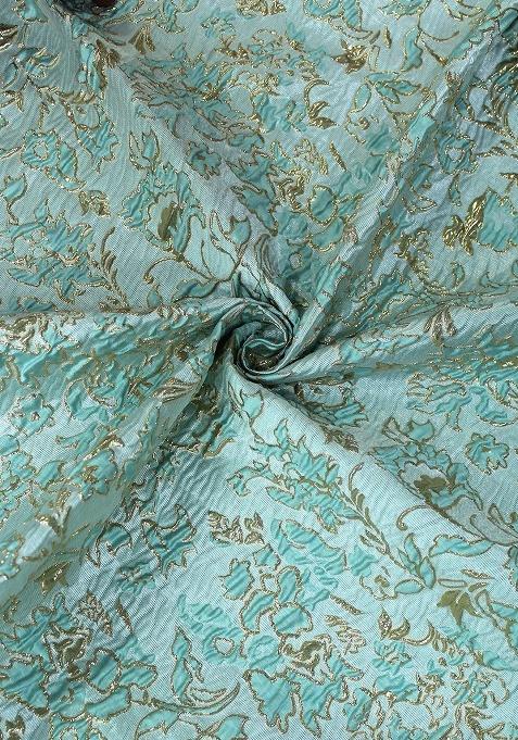 Pastel Blue Brocade Blouse Georgette Lehenga Set