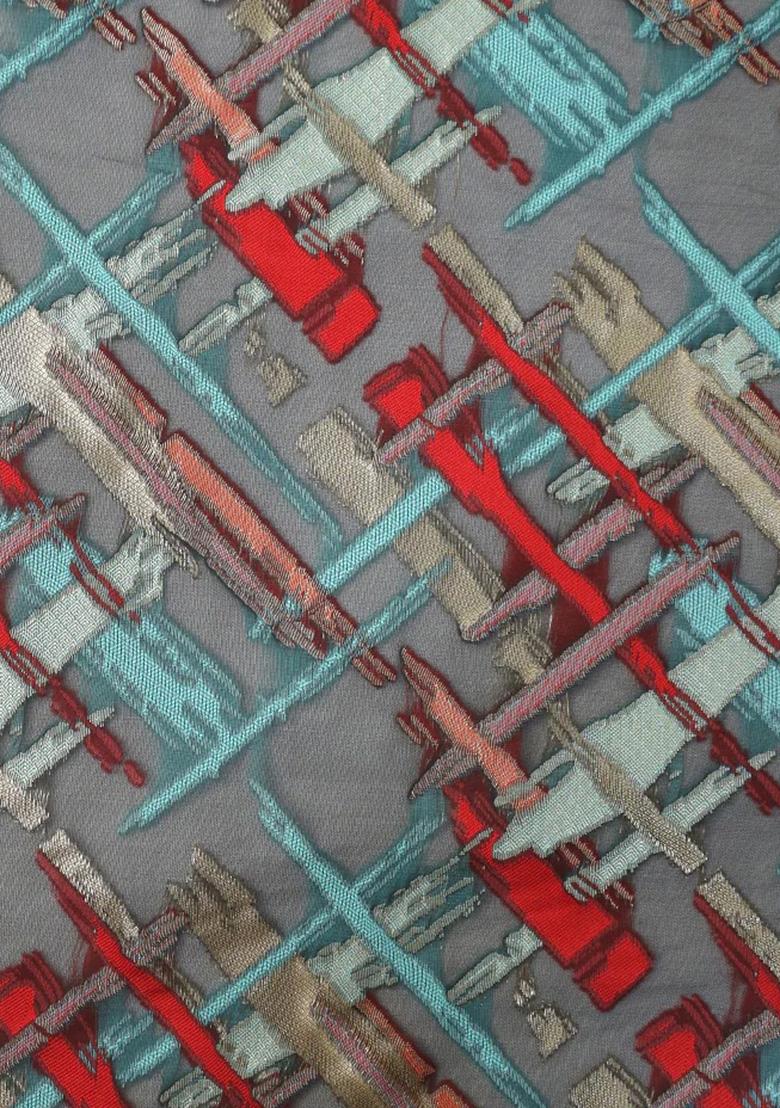 Grey Brocade Blouse Georgette Lehenga Set - Indya