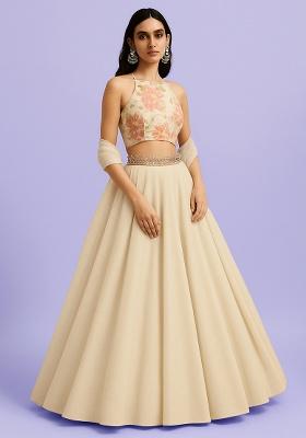 Cream Brocade Blouse Georgette Lehenga Set