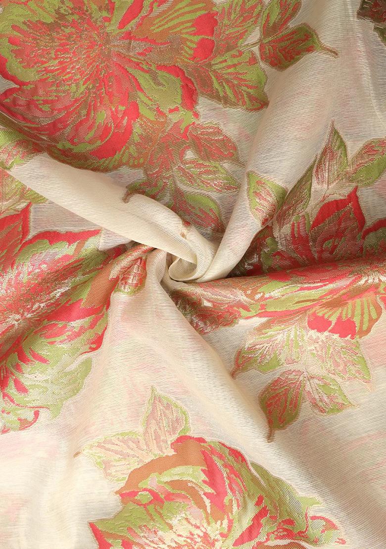 Cream Brocade Blouse Georgette Lehenga Set