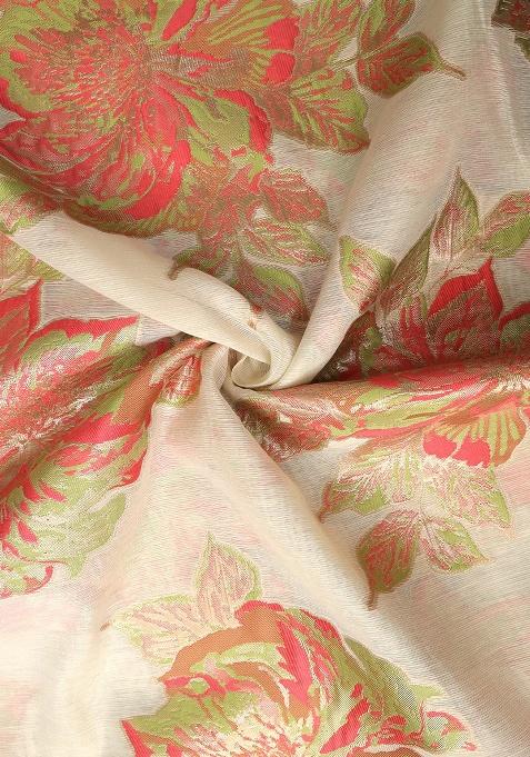 Cream Brocade Blouse Georgette Lehenga Set