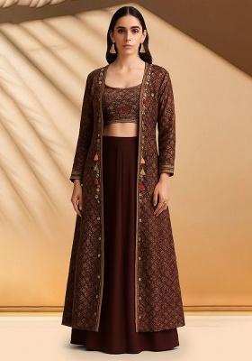 Maroon Chinon Bandhani Printed Lehenga Set