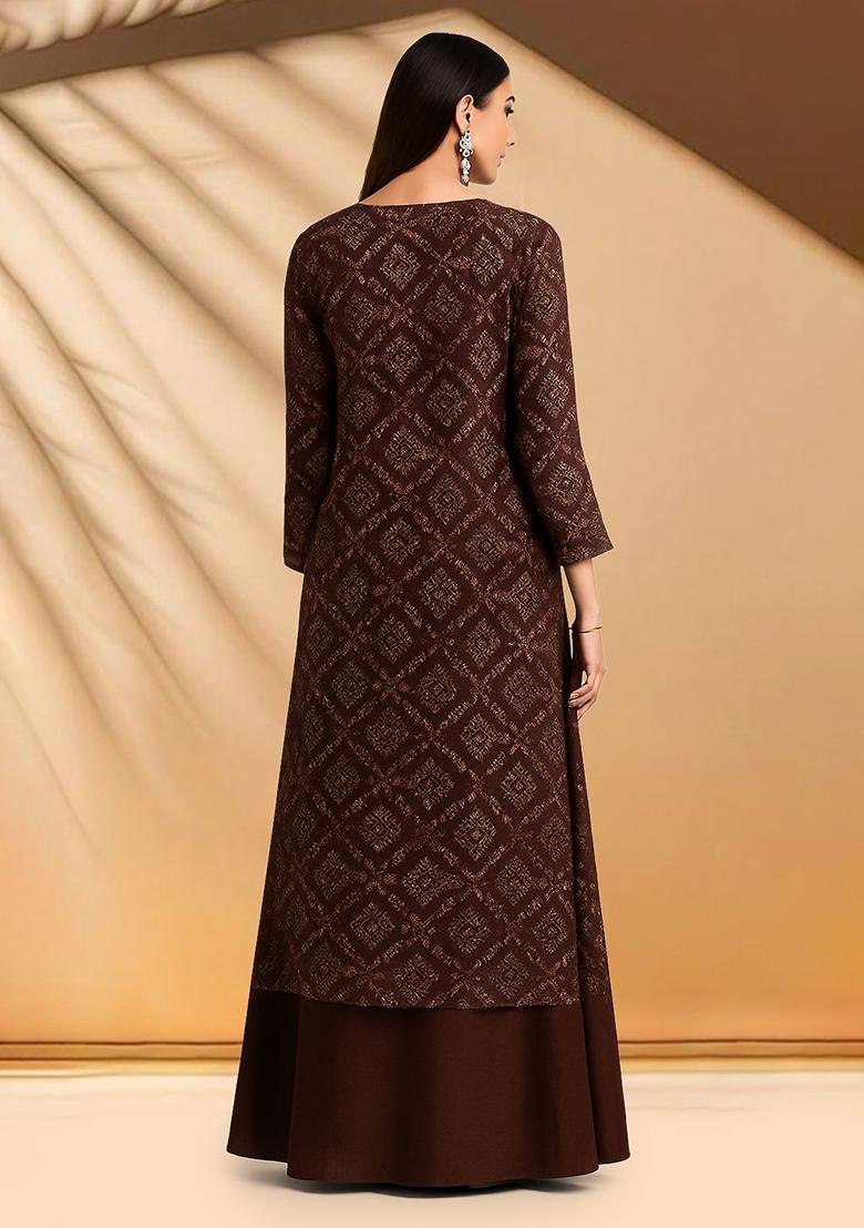 Maroon Chinon Bandhani Printed Lehenga Set