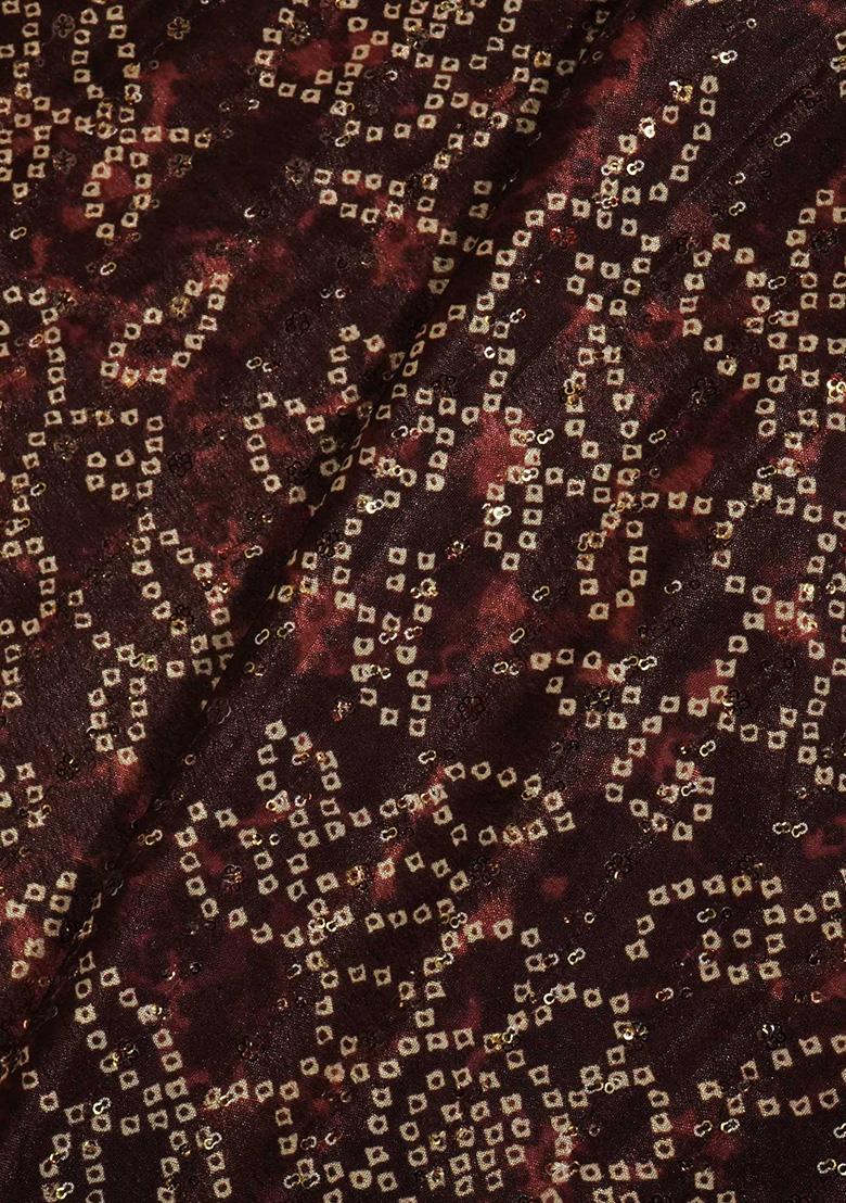 Maroon Chinon Bandhani Printed Lehenga Set