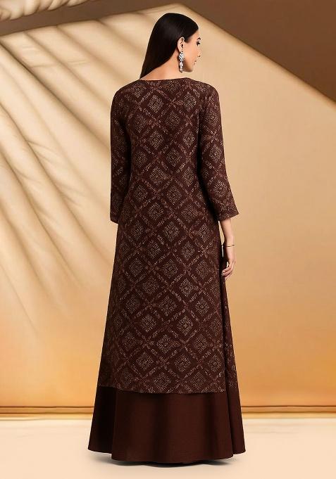 Maroon Chinon Bandhani Printed Lehenga Set