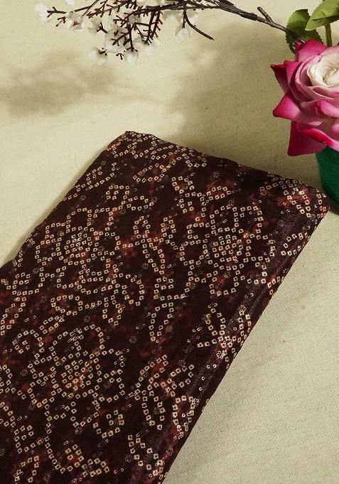 Maroon Chinon Bandhani Printed Lehenga Set