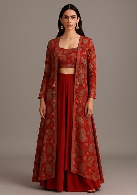 Blue Chinon Floral Printed Lehenga Set