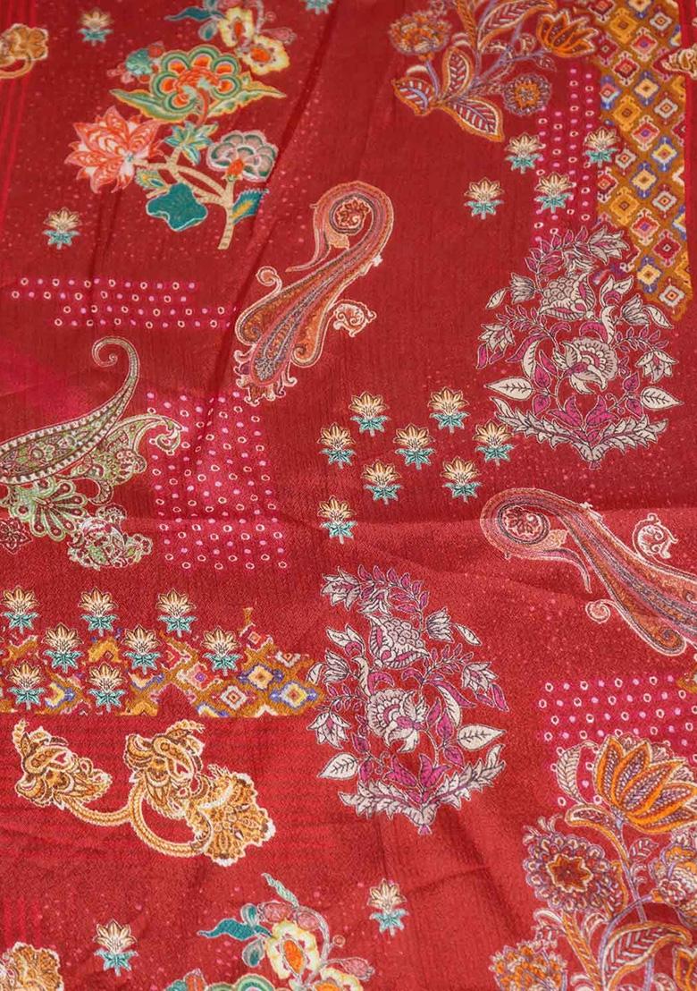 Blue Chinon Floral Printed Lehenga Set - Indya