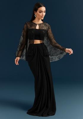 Black Sequin Cape Satin Fusion Set
