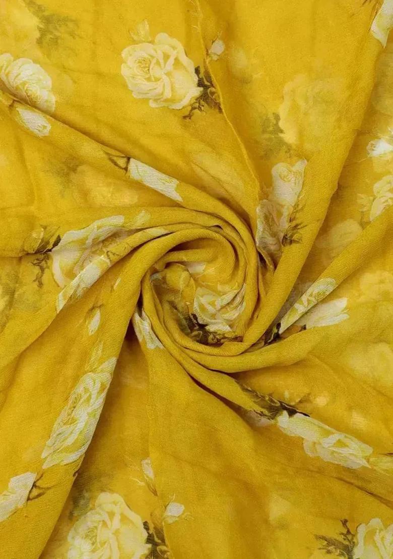 Yellow Floral Printed Chiffon Lehenga Set - Indya