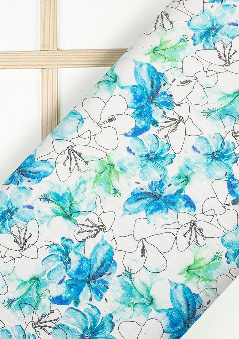 Blue Printed Embroidered Georgette Fusion Set - Indya