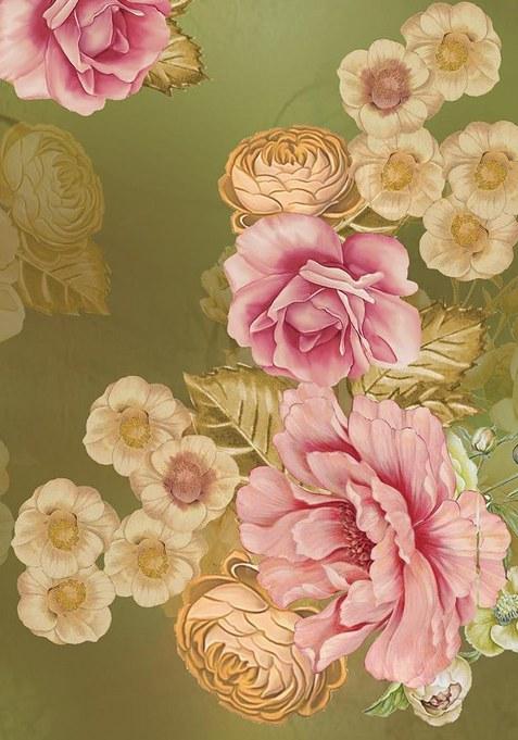 Olive Green Floral Printed Silk Lehenga Set