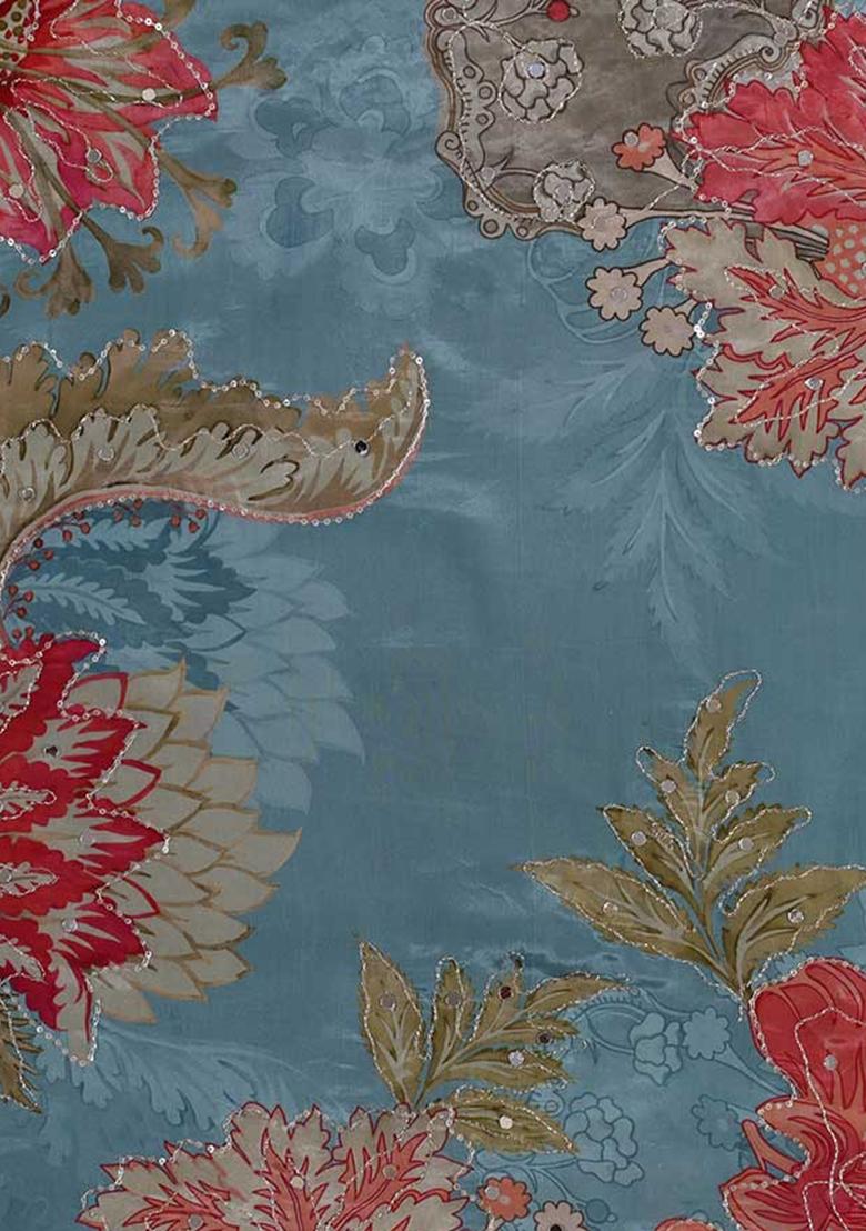 Light Blue Printed Embroidereded Organza Lehenga Set