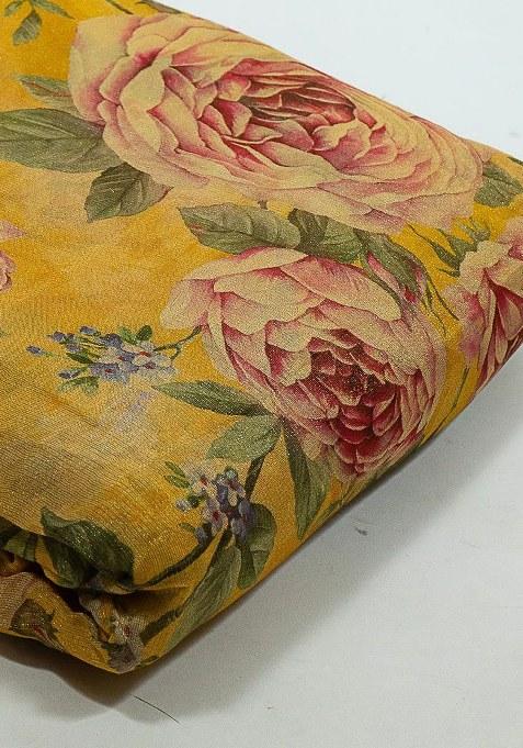 Yellow Floral Printed Organza Lehenga Set